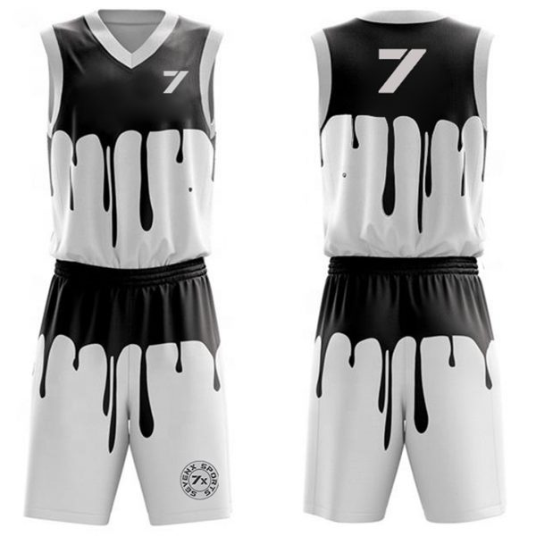 Paint Drop Basketball Uniform Black and White