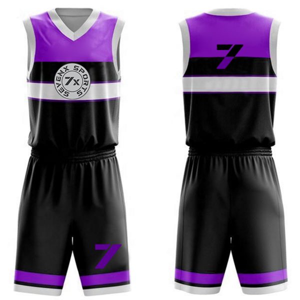 7x Classic V Neck Basketball Uniform Purple