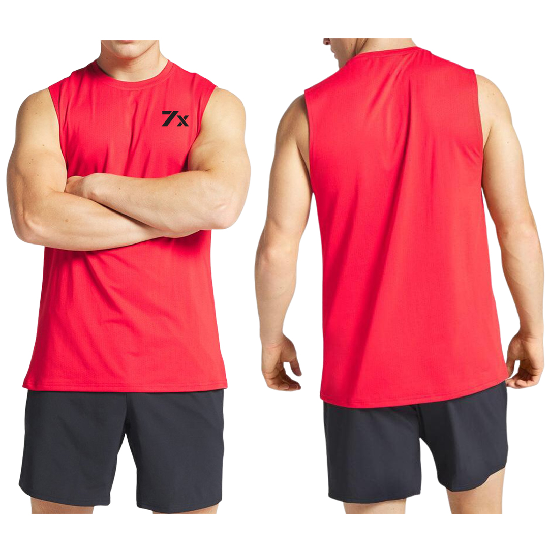 Regular Arm Cutoff Gym T-Shirt Red